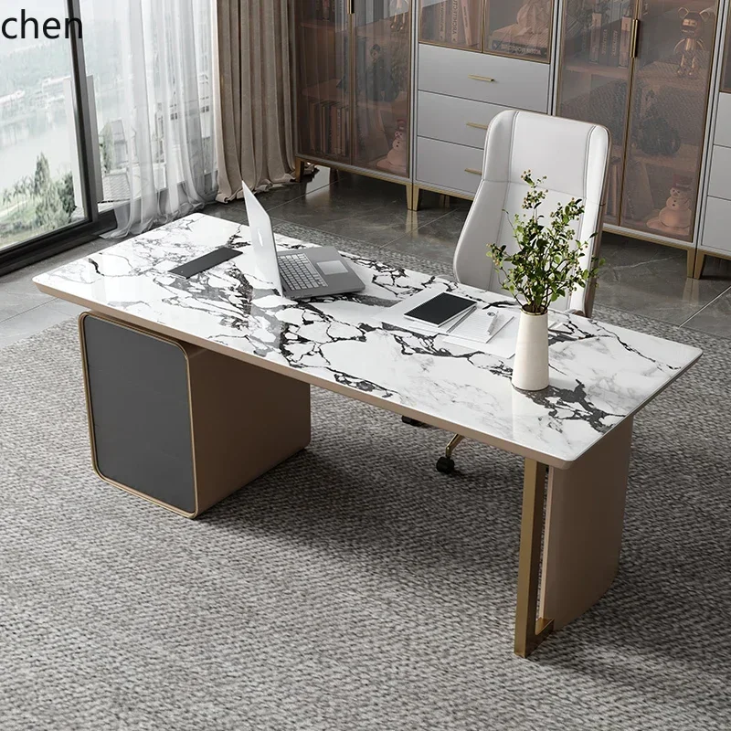 

YY- lig luxury rock slab modern simple stainless steel combination high-end office computer desk household