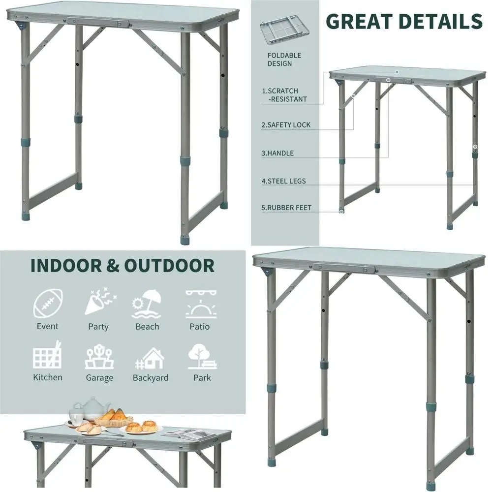 

Складной портативный стол для пикника, для вечеринок на открытом воздухе и кемпинга, 23.5Д x 17.75Ш x 18.75/25.25В (дюймы)