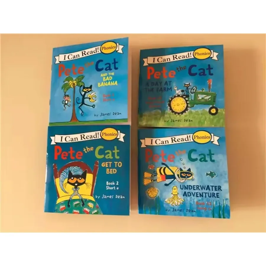 12 libros/juego que puedo leer Pete el gato, libros ilustrados en inglés, libro de cuentos para niños, libro de lectura de bolsillo de educación temprana