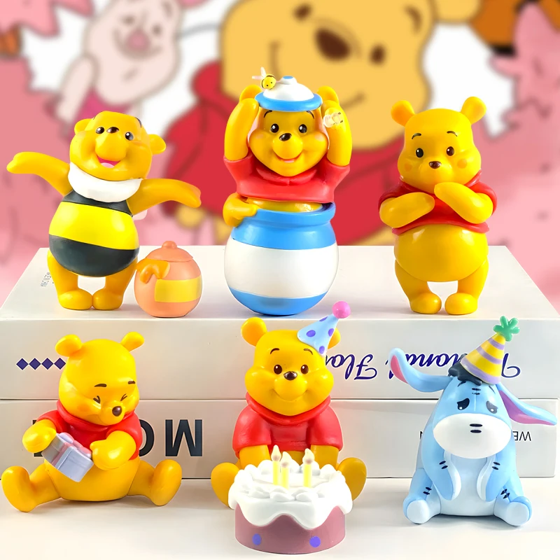 

6pcs Disney Anime Figures Set Winnie The Pooh Bear Party Series Collectible Model Figurines Doll Decoration Trend Toys Kids Gift