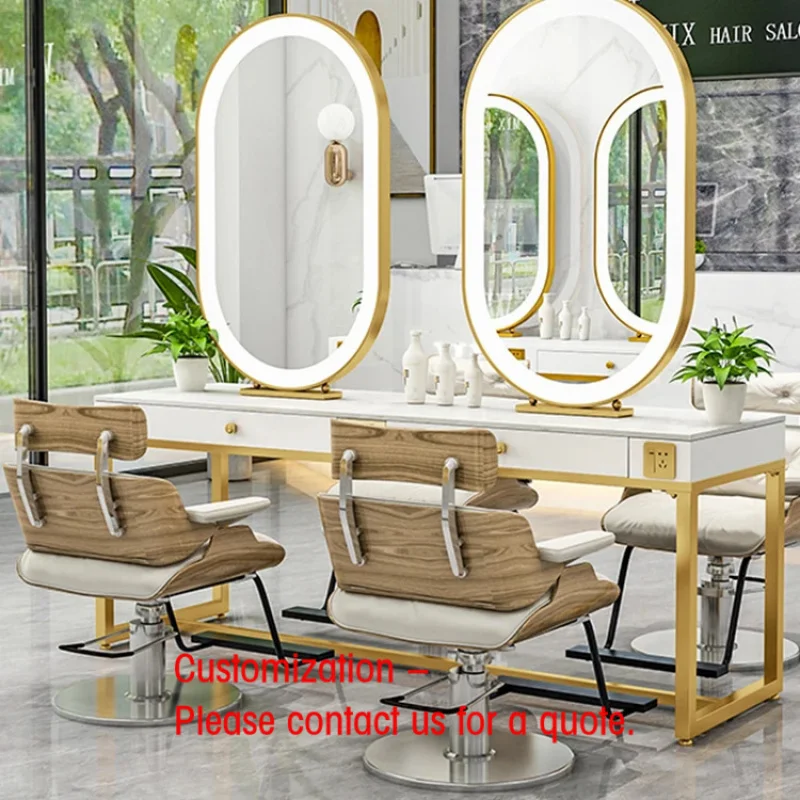 custom.Hot Selling Modern Salon Mirror Station Chair and Set with LED Lights Beauty Salon and Hotel