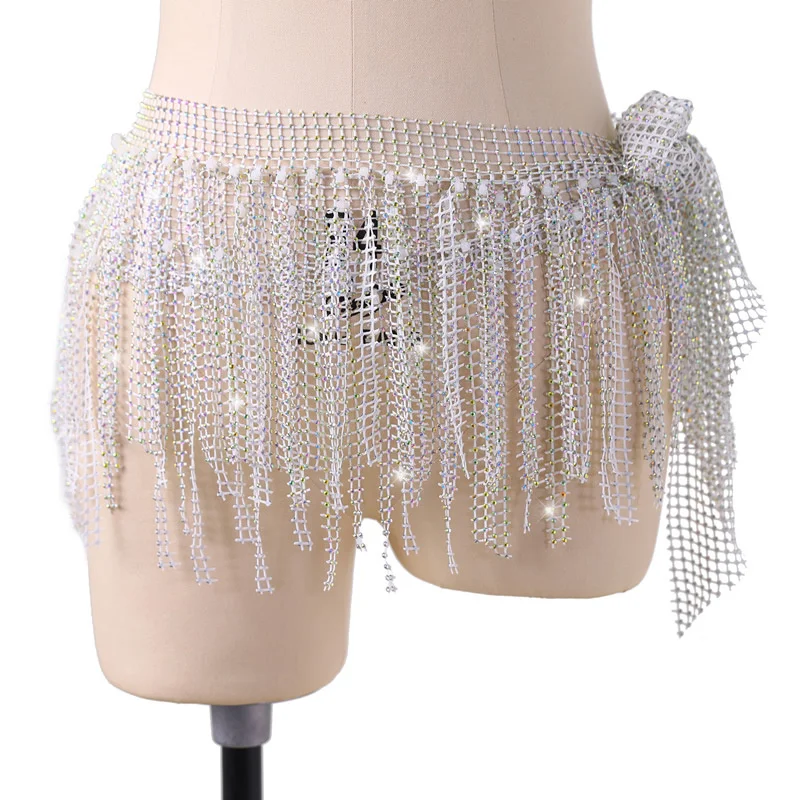 Women Triangular Bling Belly Dance Hip Scarf Diamond Tassel Drill Waist Chain Towel Wrap Belt Versatile Stage Festival Costume