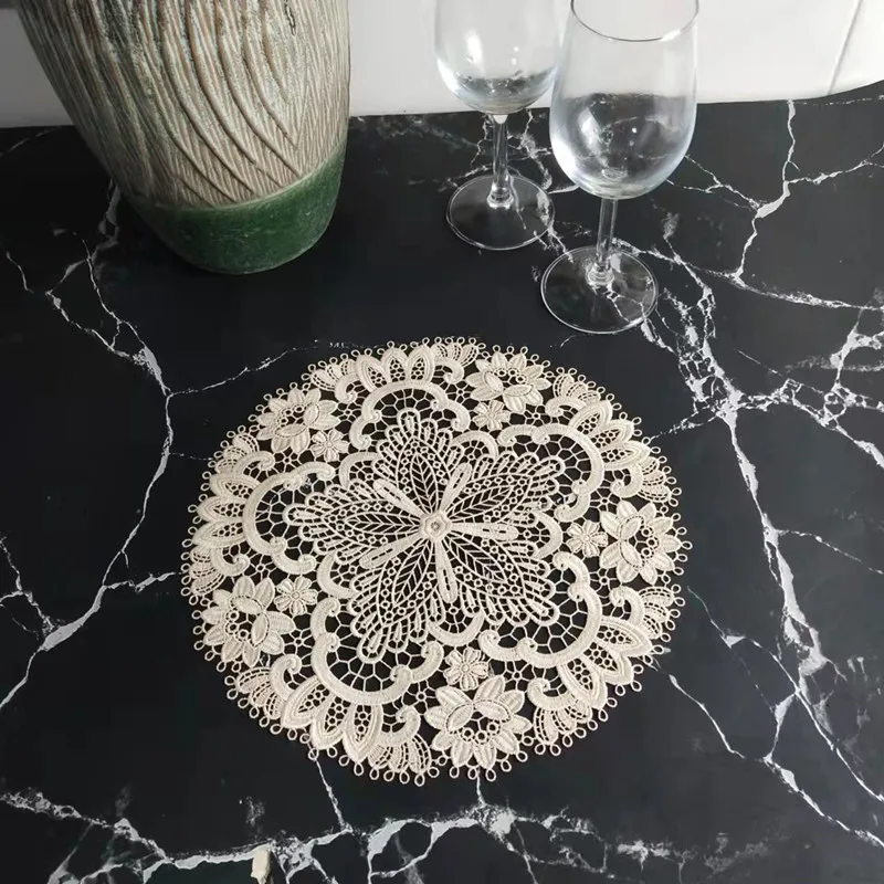 Pastoral retro crochet embroidery round table mat wine glass coffee cup non-slip pad bar coaster Christmas wedding decoration