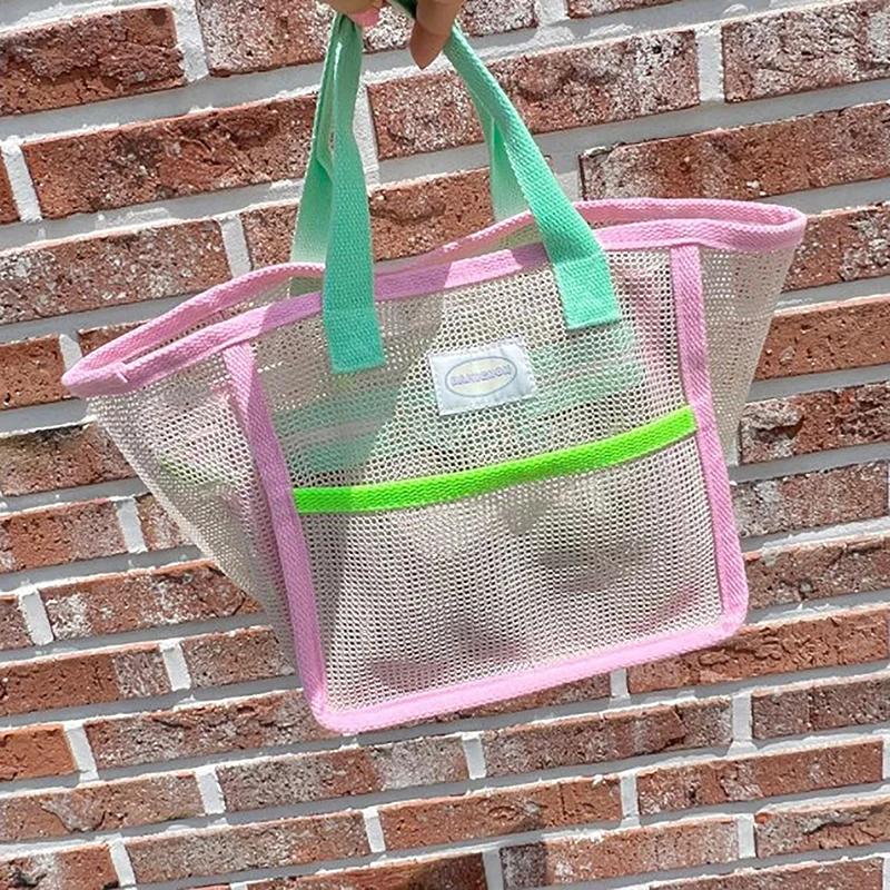 Portable Mesh Beach Bag, Shower Waterproof Bag, Transparent Travel Handbag, Swimming Equipment Toiletries Outdoor Storage Bag