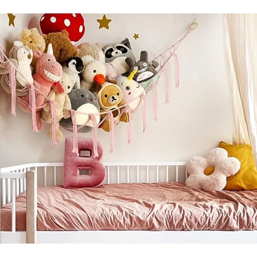 Stuffed Animal Storage Hammock Corner Net - Pink Room Christmas Decor for Teen Girls - Toys Storage Hanging Stuff Animal Organi