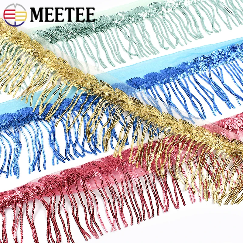 

5Yards 18cm Sequins Fringes Tassel Stage Dress Lace Trim Latin Clothes Decorative Trimmings Fringe Tassels Sewing Accessories