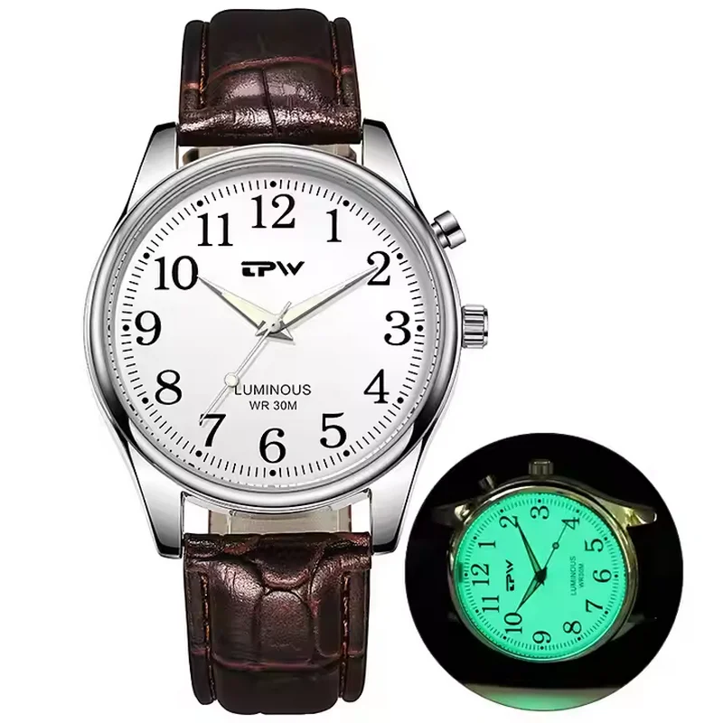 Classic Full Screen Luminous Men's Wristwatch Big Easy Read Numbers Waterproof Stainless Steel Leather Gift Watch For Fathers