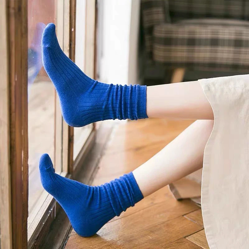 Urgot Classic New Loose Socks Women Needles Cotton Knitting Rib Solid Colors 12 Kinds of 4 Seasons Basic Daily Women Socks