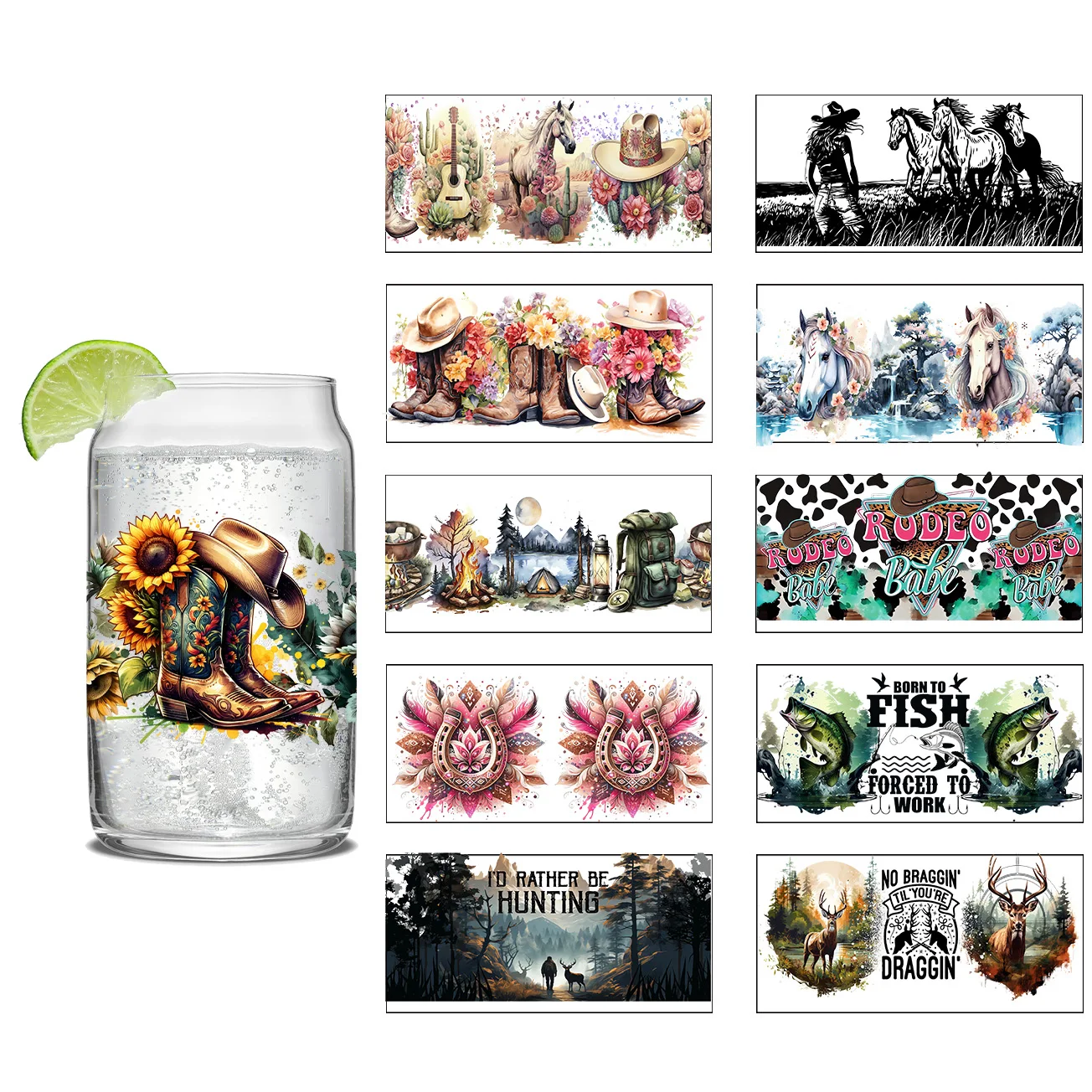 16oz UV DTF Cowboy Boots Design Cup Wraps 3D Sticker Crystal Label DIY Wrap Glass Sticker for Cup Decoration