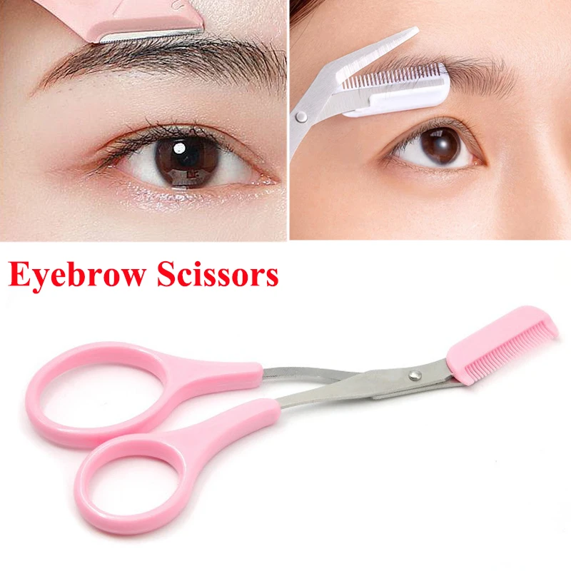 1PCS Eyebrow Trimmer Scissors with Comb Stainless Steel Eyebrow Shaping Razor Grooming Hair Remover Shaver Beauty Makeup Tools