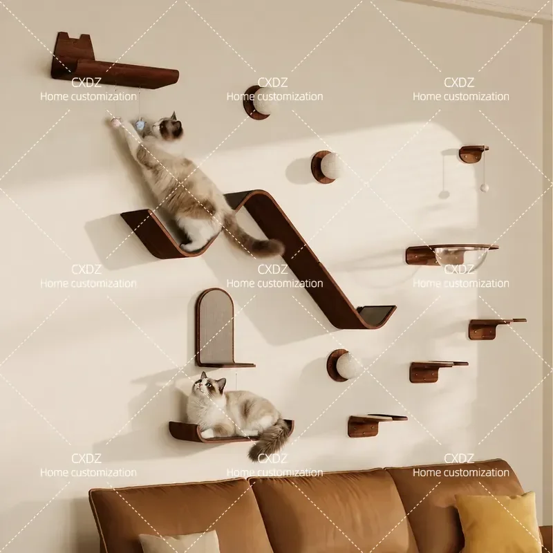 Floating Cat Island Wall Mounted Solid Wood Cat Climbing Frame Modern Minimalist Space Saving Design Integrated Cat Litter