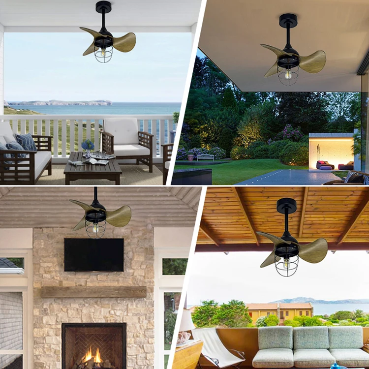 22 بوصة 3 ABS شفرة E27 صمام ثنائي باعث للضوء مروحة سقف ضوء مقاوم للماء IP44 الطراز الحديث في الهواء الطلق حديقة بارك جناح ريمو #6