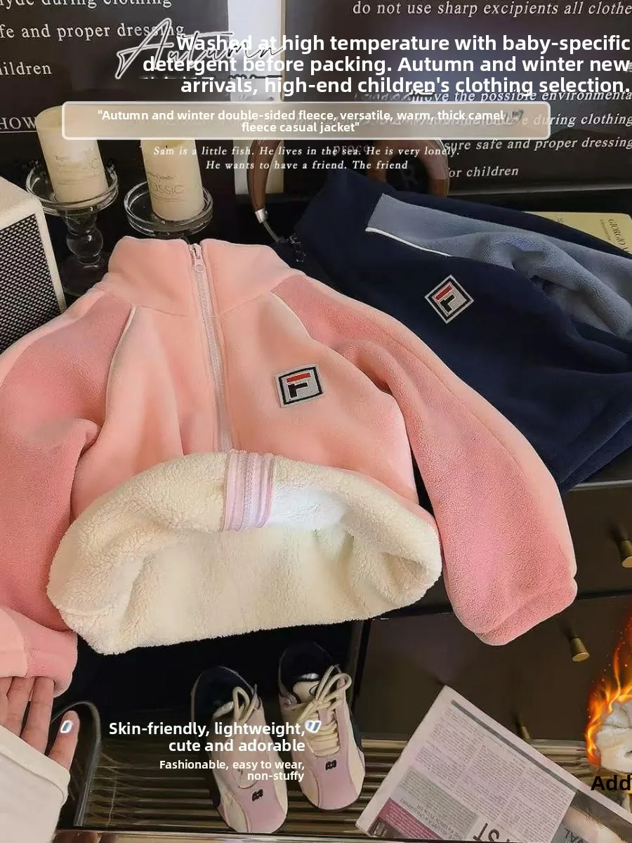 

Thiened Double-Sided Fce Autumn Winter Coat for Children Boys And Girls School orm Outerwear Warm Cotton Jaet