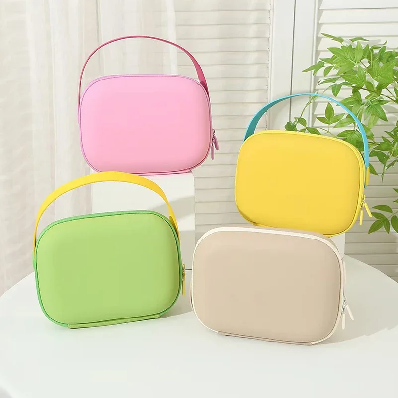 

1Pc Waterproof PU Handle Cosmetic Bag Travel Portable Storage Bag Large Capacity Toiletry Bag Portable Square Zipper Makeup Case