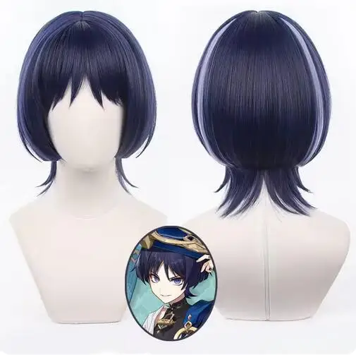 Genshin Impact Cosplay Wigs Scaramouche Kunikuzushi Blue Purple Black Heat Resistant Synthetic Hair Anime Cosplay Wig