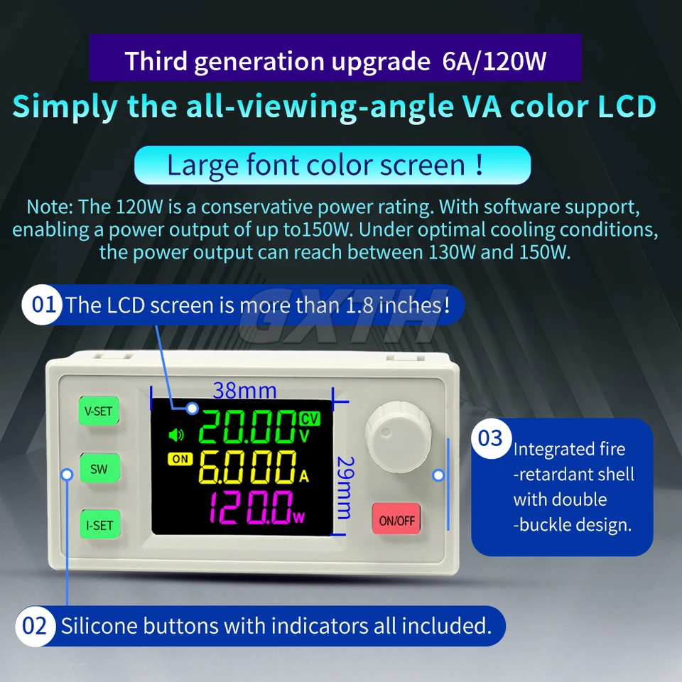 DC-DC Buck-Boost Converter 6-36V 150W – Instelbare Spanning, LCD, MPPT, Voor Zonnepanelen En Apparaten