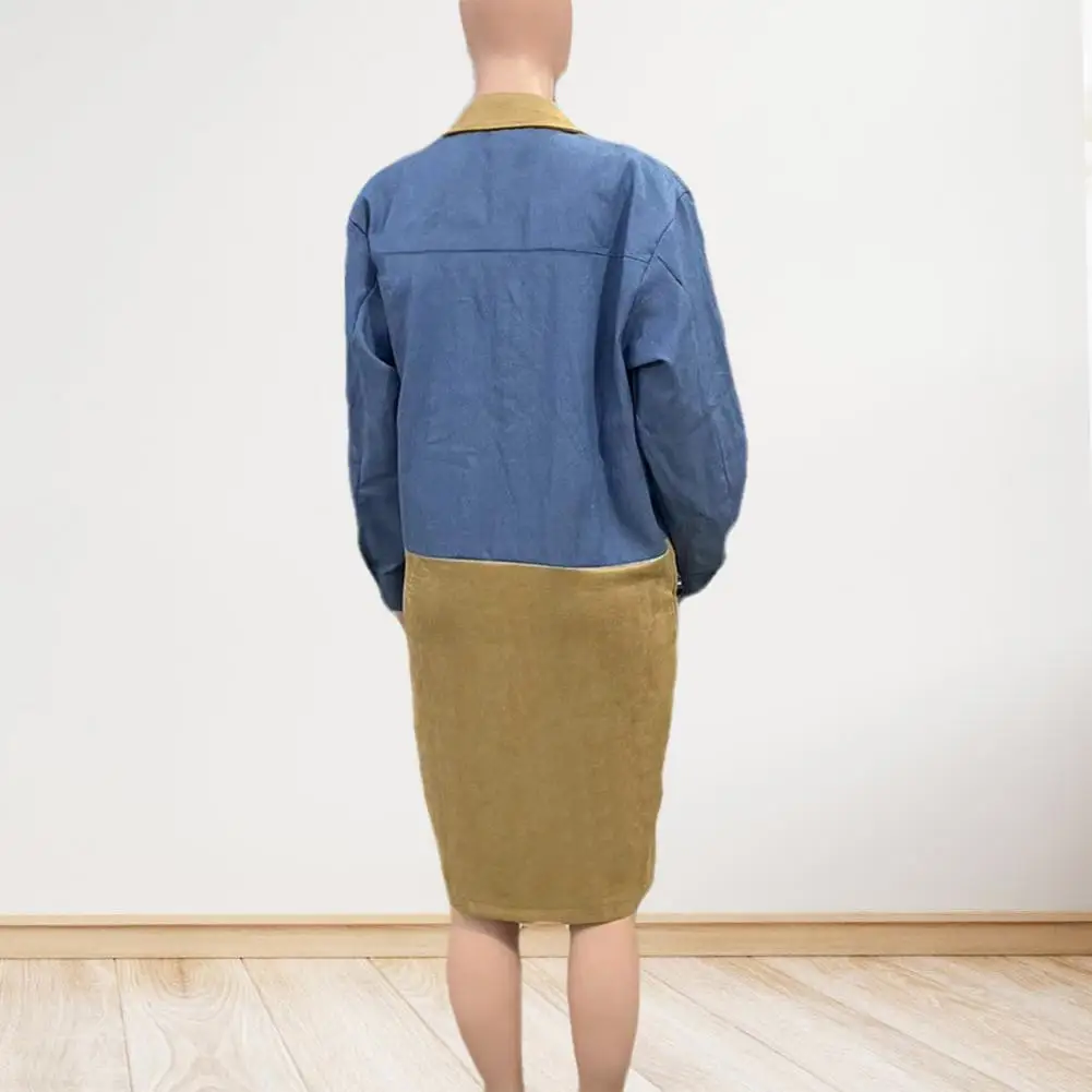 

Women Denim Coat 2025 New Cowboy Suit Jacket Women's Jackets Fashion Long Sleeves Female Colorblock Mid Length Lady Overcoat