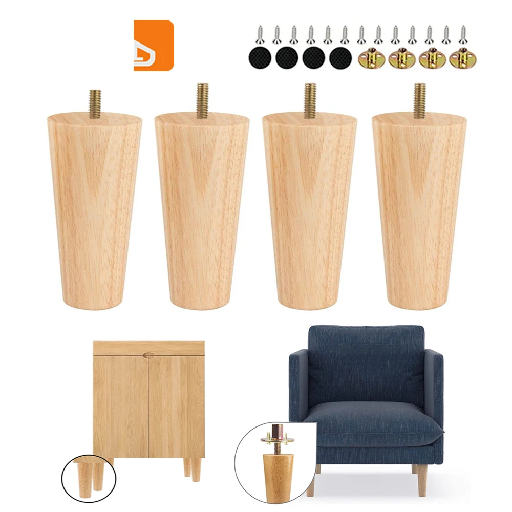 

4Pcs Solid Wood Furniture Legs Sofa Replacement Legs for Cabinets Chairs Dressers Bed Coffee Table Wooden Feet Height 10/12/15CM