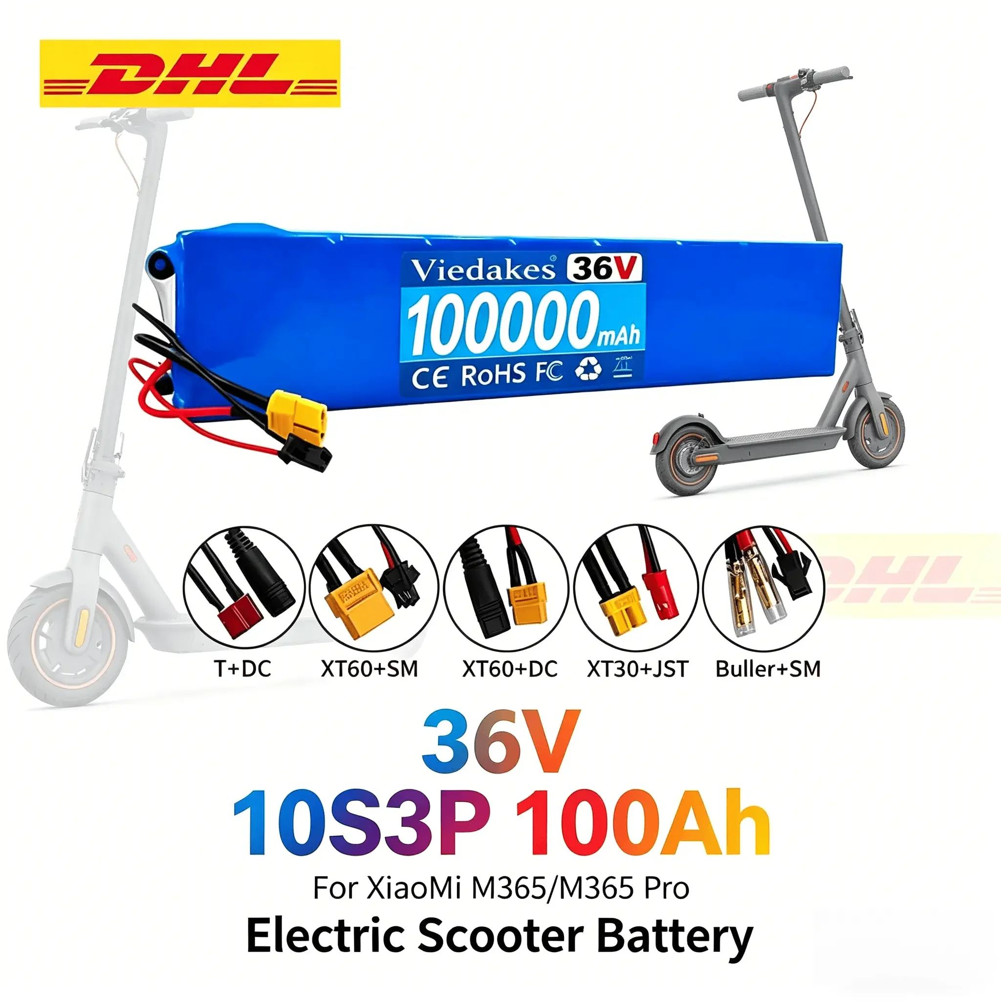 

36V 100Ah High Performance Lithium Battery For XiaoMi M365/M365 Pro E-Scooter With T Plug & Multiple Connector Compatibility