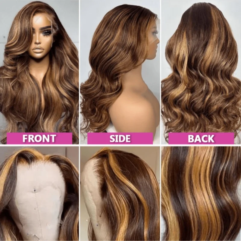 Body Wave 4/27 13x4 HD Transparent Lace Frontal Wigs For Women 34Inch Colored Brazilian Human Hair Wigs 250% Density Pre Plucked