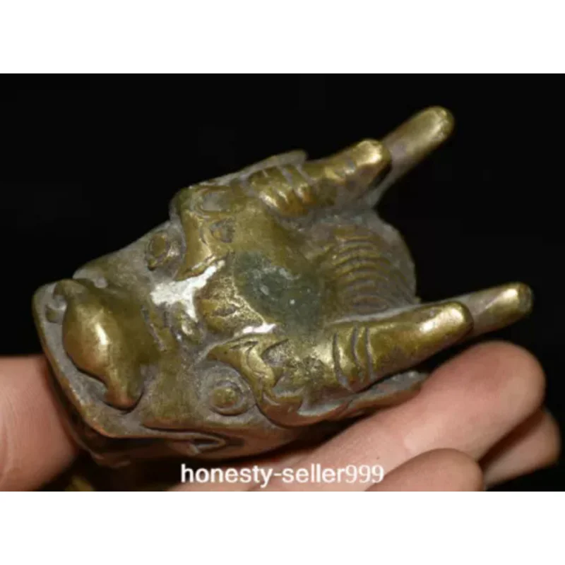 Old Dynasty Bronze Fengshui Zodiac Dragon Head Walking Stick Crutch Head Statue