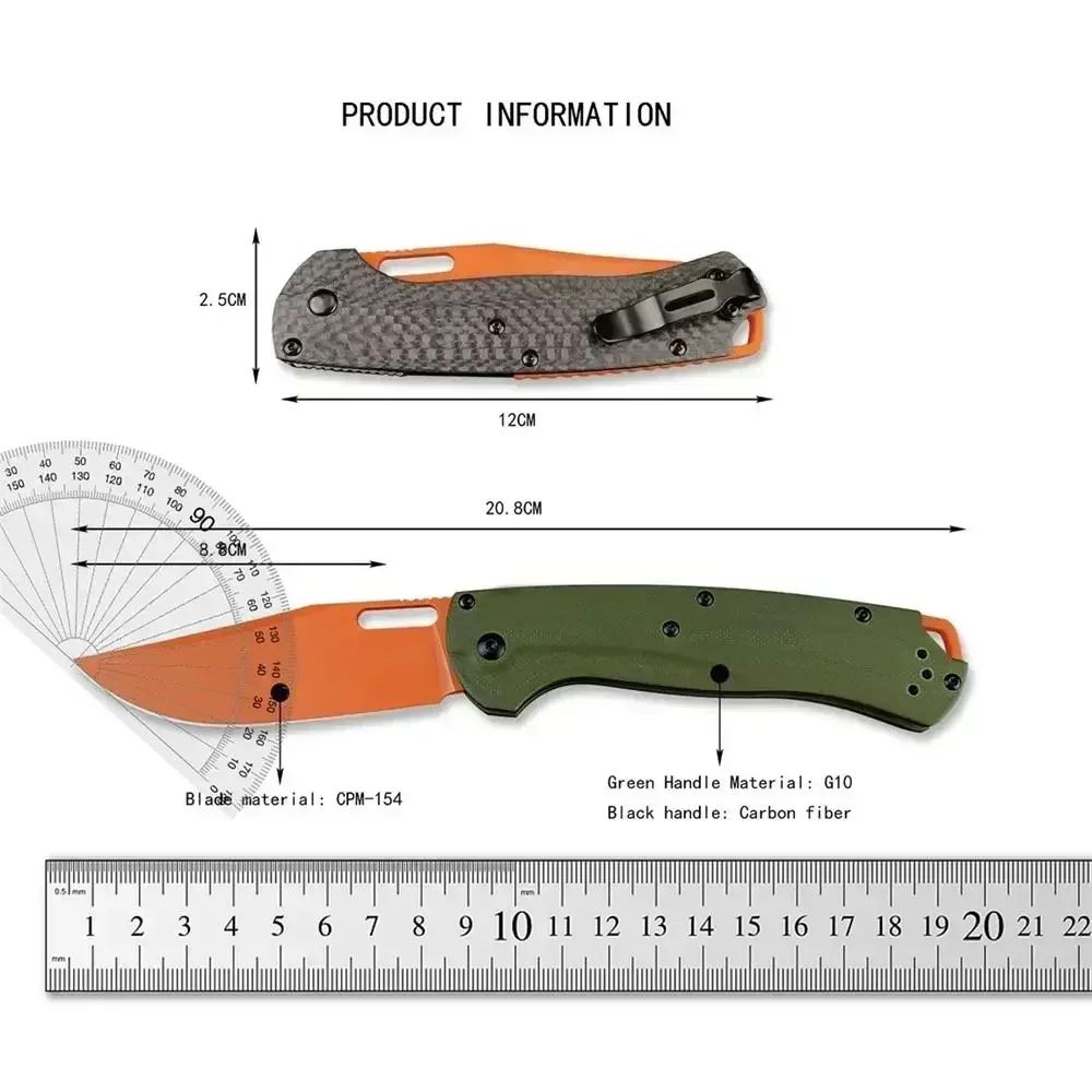 BM 15535 Hunt Taggedout Pocket Folding Knife Carbon Fiber/G10 Handle CPM-154 Clip Point Blade Outdoor Hunting EDC Utility Tool