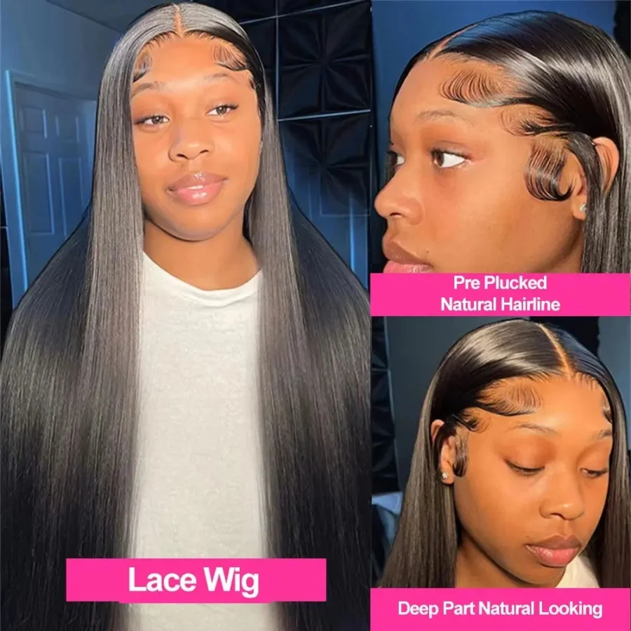 200% 13x4 13x6 HD Transparent Lace Frontal Wig Brazilian Pre Plucked With Baby Hair 5x5 Lace Closure Wig Bone Straight Hair image 2