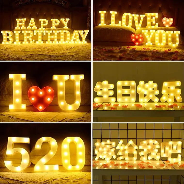 Alphabet light led happy birthday party daughter one year old romantic trunk surprise arrangement scene decorative supplies