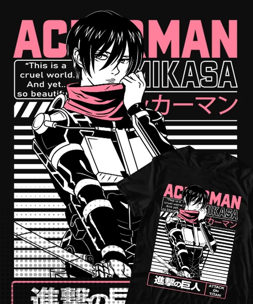 Anime T Shirt Japanese unisex Attack on Titan Mikasa Ackerman Batalla Final