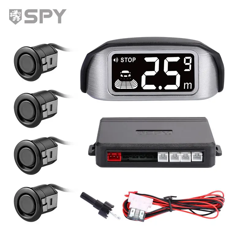 Car reversing radar system with 4 sensors with LCD screenmillimeter microwave buzzer and precise voice control Easy to install