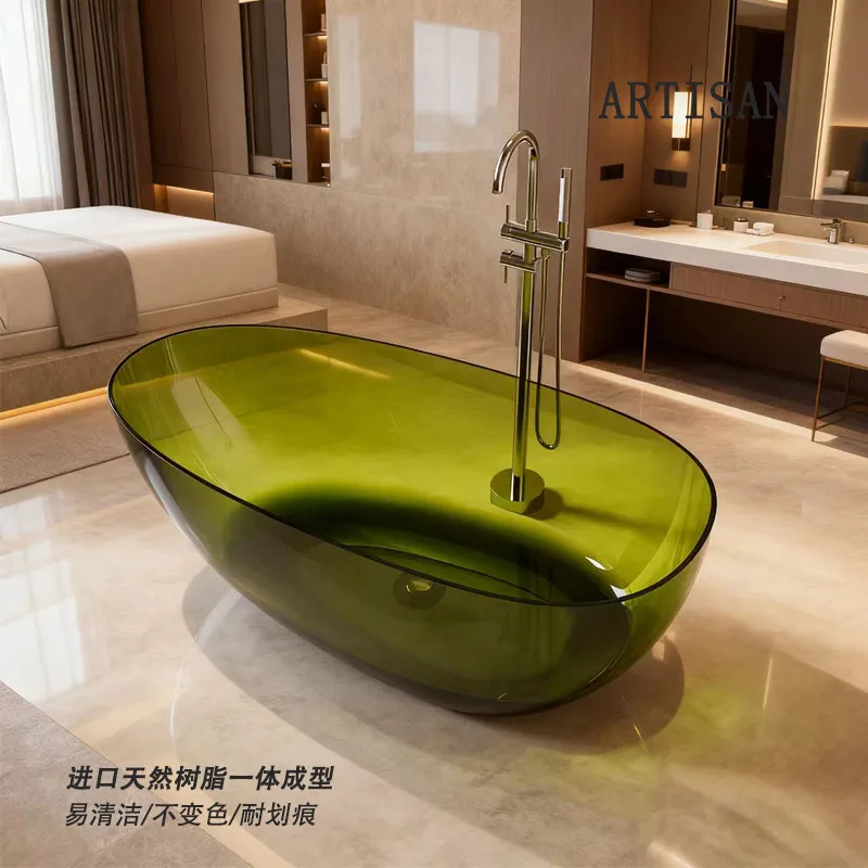 

Pure acrylic goose egg-shaped transparent resin bathtub household small apartment hotel bed and breakfast double freestanding ba