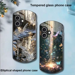 Gradient Butterfly For Apple IPhone 16 11 13 15 14 Pro Max 12 Mini 7 8 Plus XR X XS Elliptical Shaped Tempered Glass Phone Case