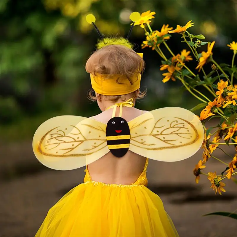 1 Set Carnival Stage Performance Cosplay Party Bee Wings Headband Wand Bee Costume Props Bee Cosplay Costume for Girls Kids Boys