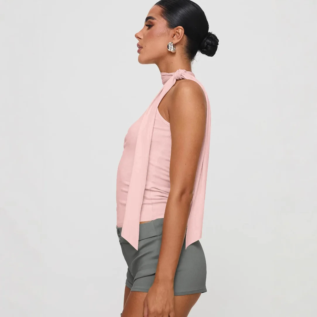 Women Sexy And Elegant Sleeveless High Neck Slim Fit Vest Nightclub Street Style New White Strap Casual Upper Outer Garment