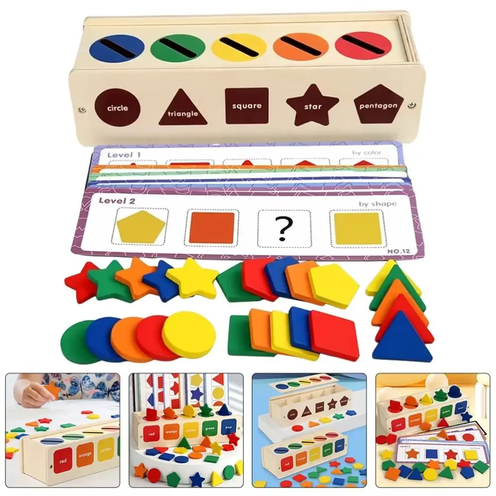 Caixa de classificação de formas de madeira, cognição geométrica, quebra-cabeça montessori, brinquedo de classificação de formas e cores, jogo de mesa multicolorido
