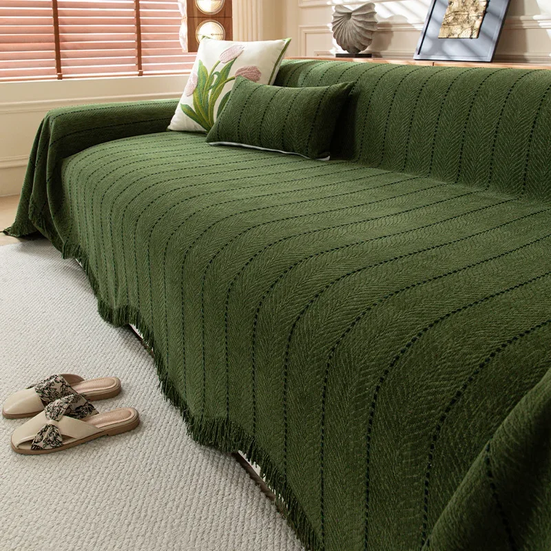 Herringbone All-Inclusive Chenille Solid Sofa Towel Anti Cat Scratch Sofa Cover Multifunctional Couch Blanket for Four Seasons