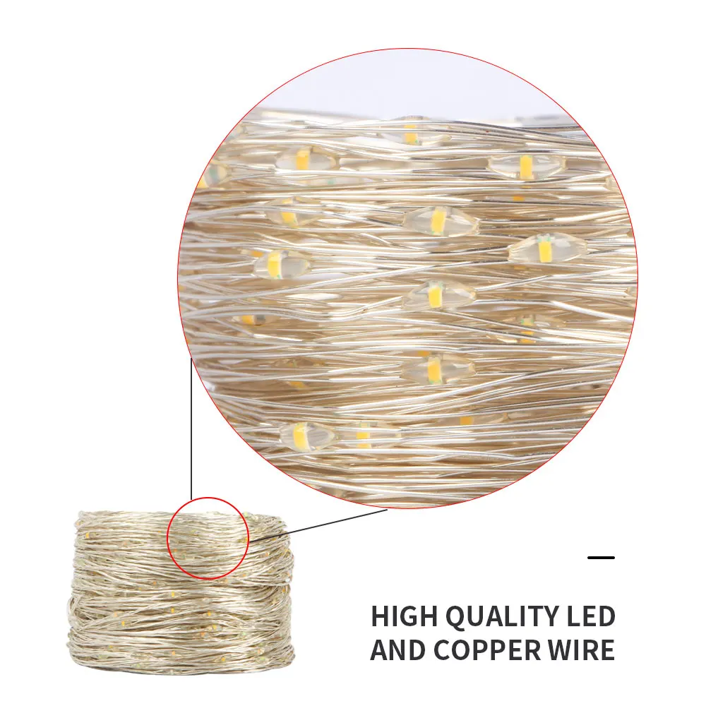 50M/100M girlanda żarówkowa LED srebrny drut bajkowe oświetlenie świąteczna girlanda na ślub na świeżym powietrzu nowy rok drzewo taras strona dekoracji
