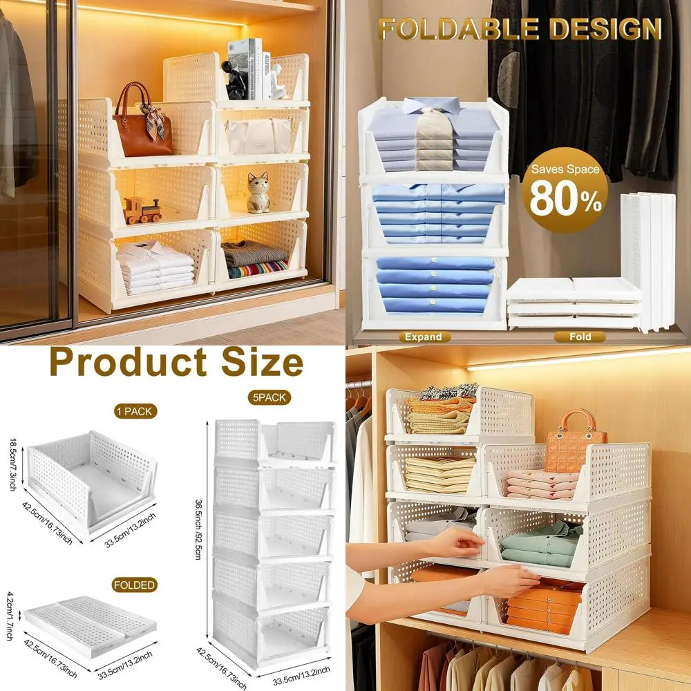 

Stackable Large Wardrobe Storage Organizer with Pull-Out Drawers, Space-Saving for Bedroom or Bathroom (34 x 43 x 19cm, Large)