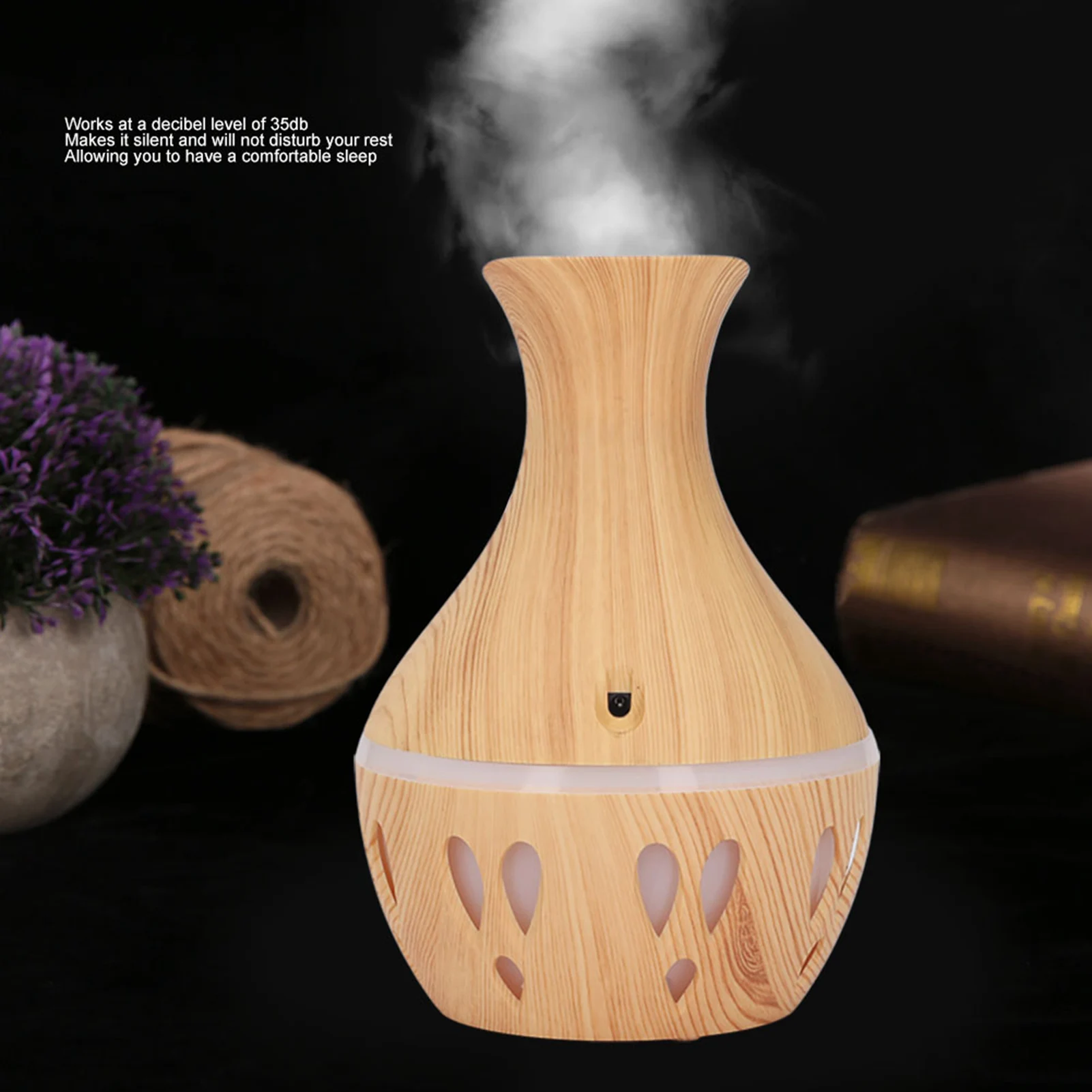 300ml Essential Oil Diffuser Wood Grain USB Powered 7 Colors LED Low Noise Mist Humidifier for Bedroom Office