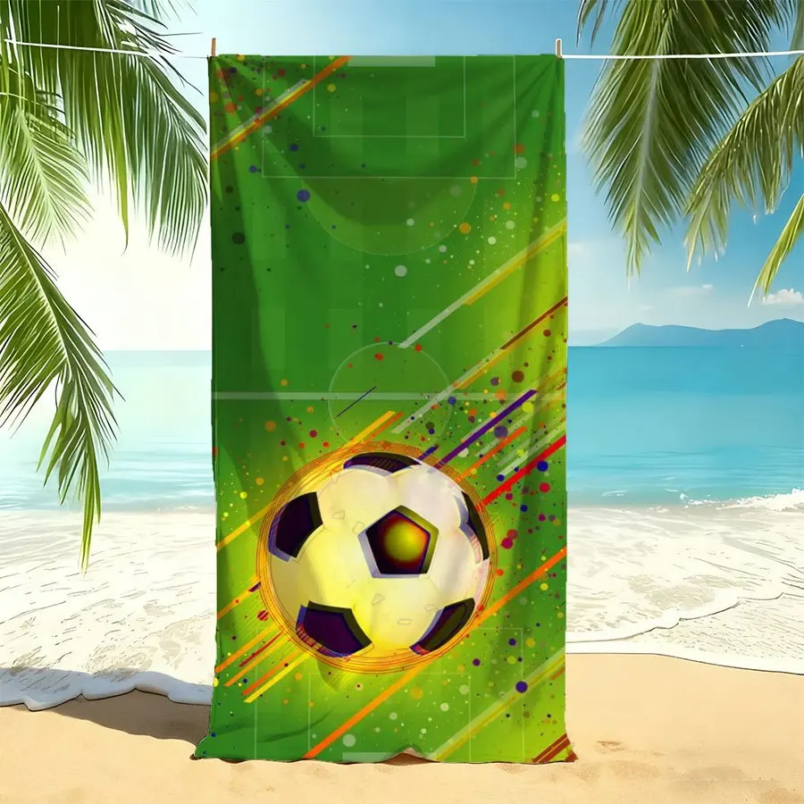 ビーチタオル1枚-サッカーデザインのビーチブランケット、防風・日焼け防止-夏のビーチ旅行、キャンプ、水泳に最適