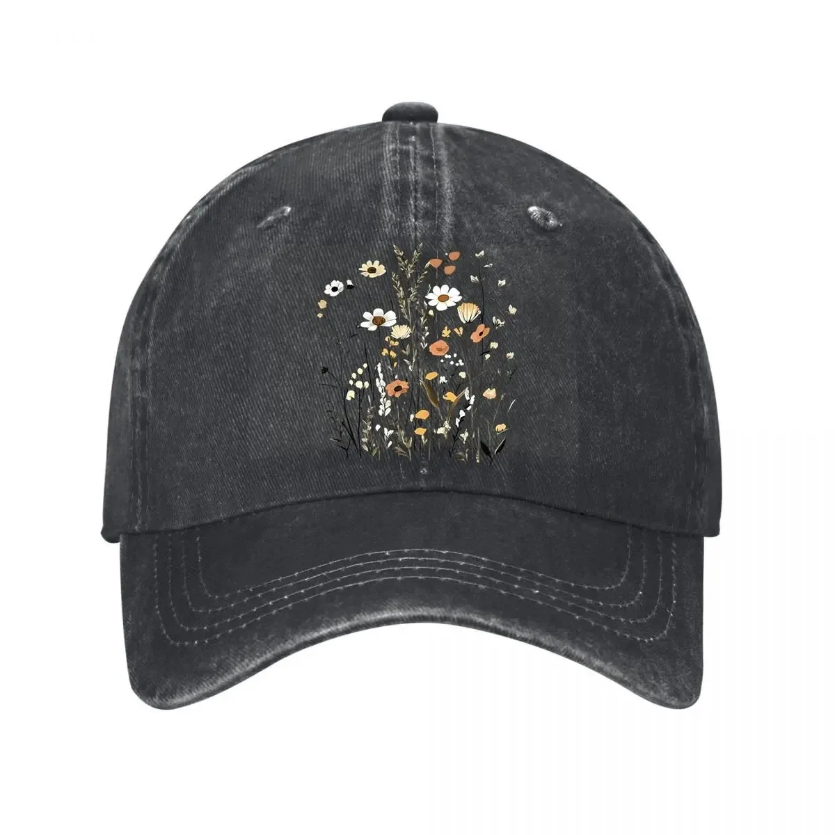 Wildflower Field Graphic Washed Cotton Baseball Cap Adjustable Outdoor Sun Hat