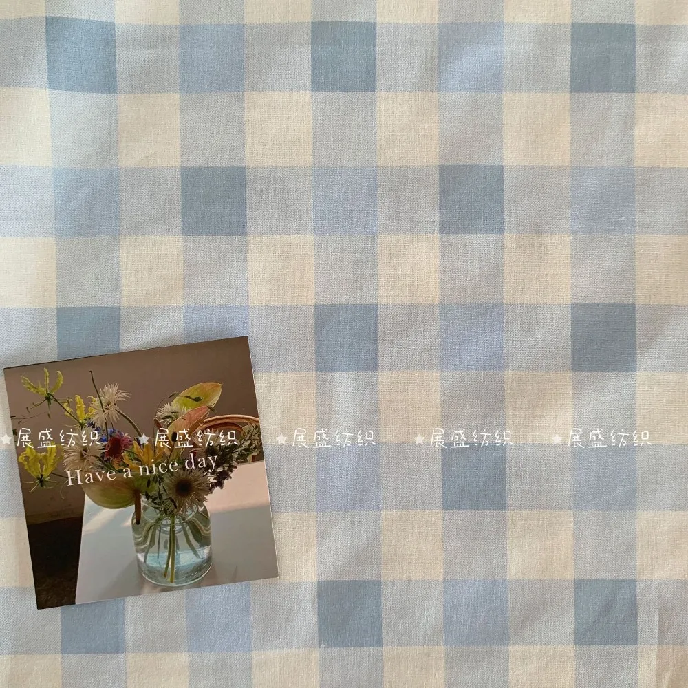 140x50cm Pink Blue 3cm Big Check Print Fabric for Bags Bibs Pet Clothes Hair Ties DIY Homewear Kids Clothing Sewing Cloth