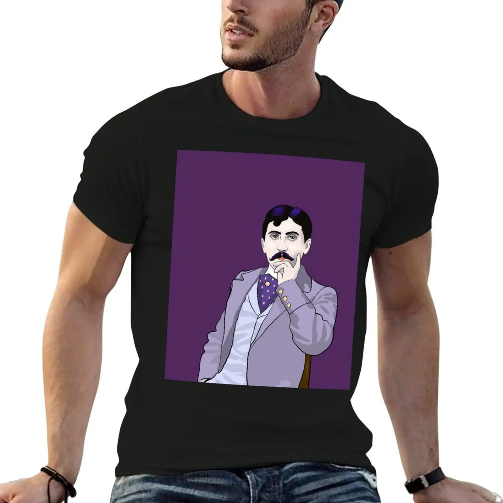 Camiseta con retrato de Marcel Proust, color morado oscuro, camisetas de algodón, camiseta de alta calidad, camiseta de diseñador para hombre, camiseta personalizada