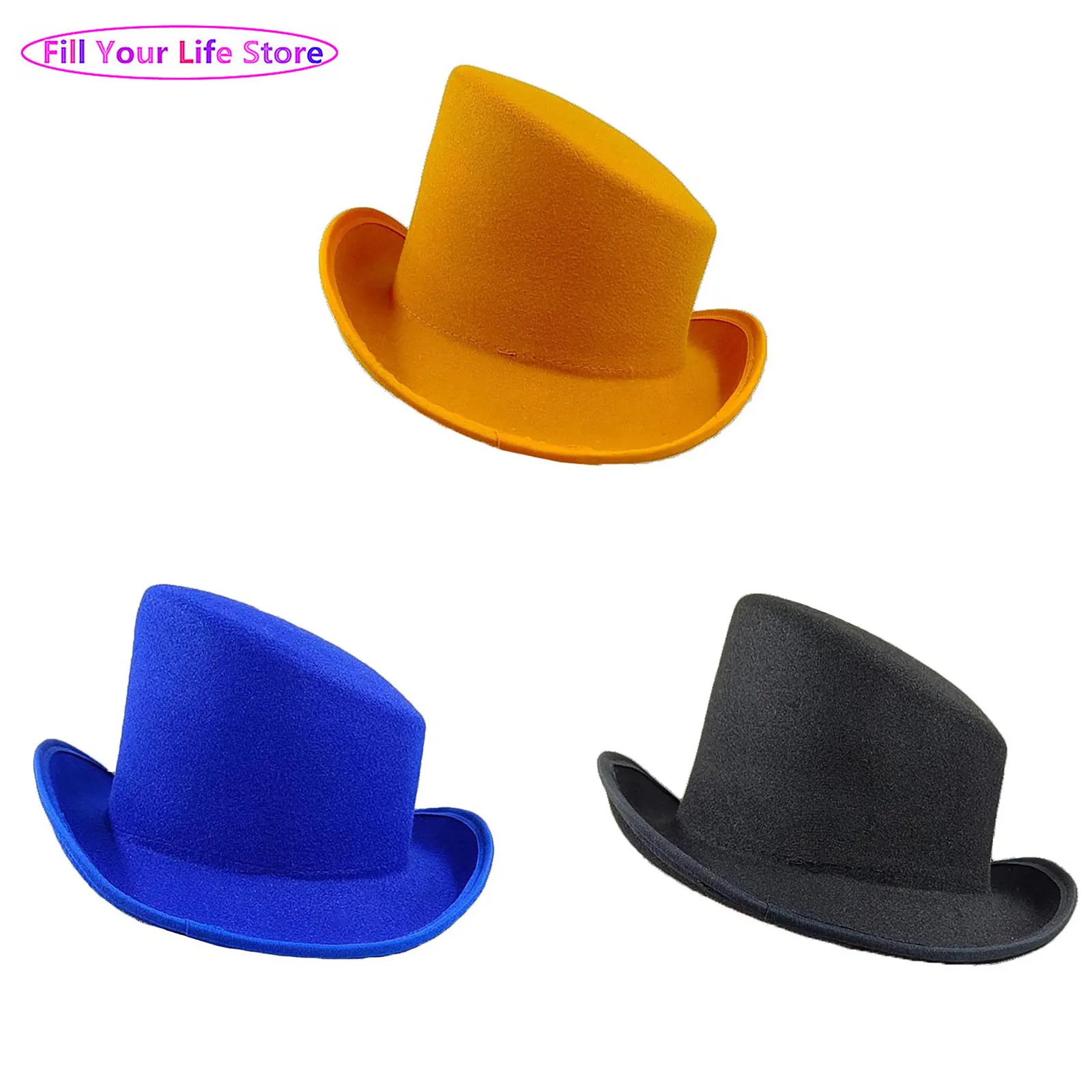 

Adult Magician Hat Vintage Olique Top Felt Hat Solid Color Flanging Brim Hat Sun Hat Party Supplies for Women Men