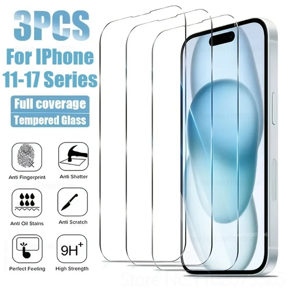 

3 шт. для IPhone 16 Pro 15 14 Plus 17 Promax 16E закаленное стекло высокой четкости для IPhone 15 Promax 12Mini 11 13 Защитная пленка