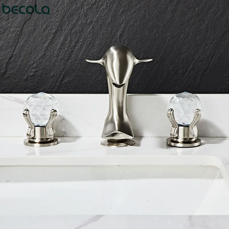 Black Dolphin Bathroom Faucet Polished Gold Washbasin Faucet Sink Mixer Faucet 2 Crystal Knobs, 3-Hole Hot and Cold Faucet