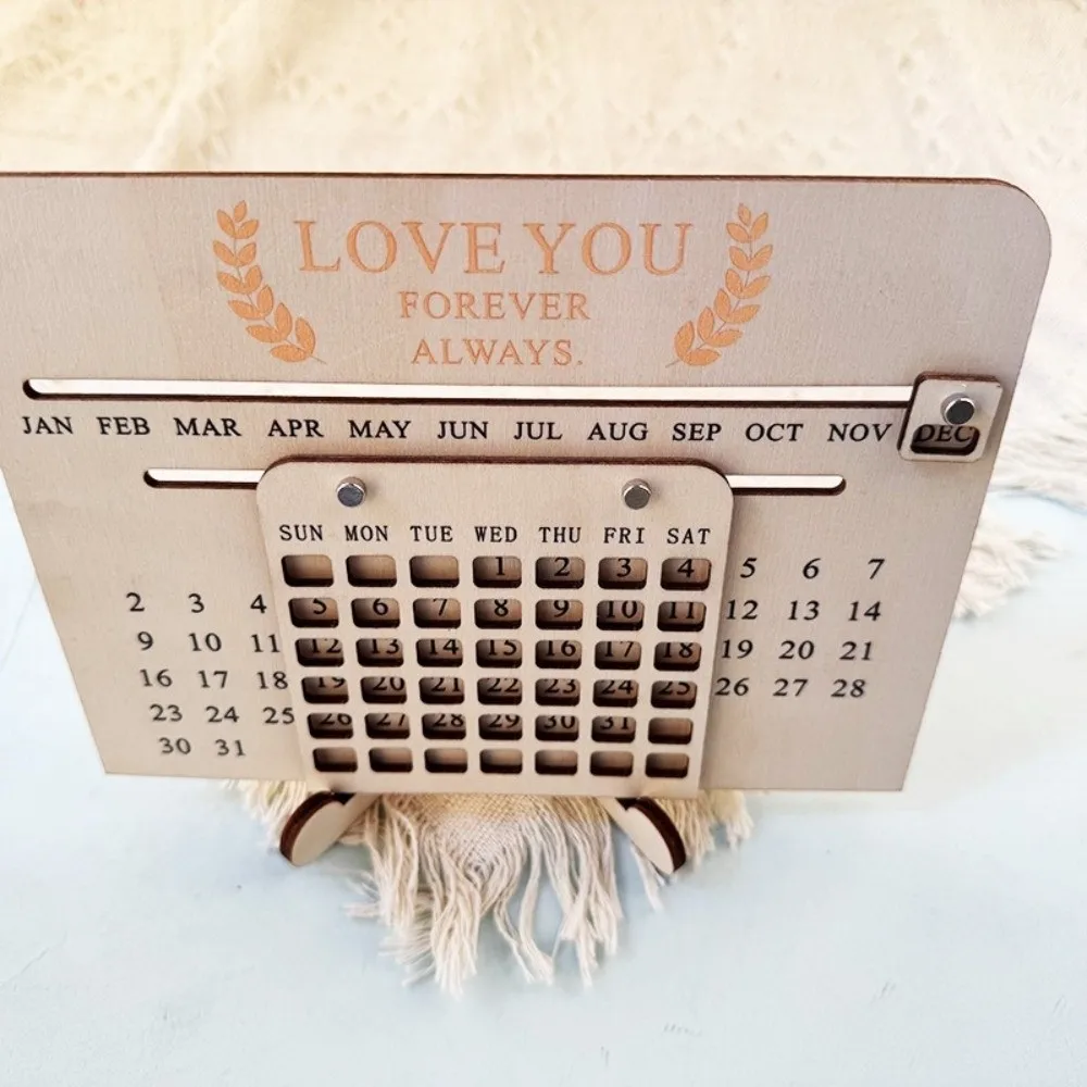 

Manual Wooden Sliding Calendar Handmade with Sliding Date Desktop Desk Calendar DIY Educational Eternal Calendar Tabletop Decor