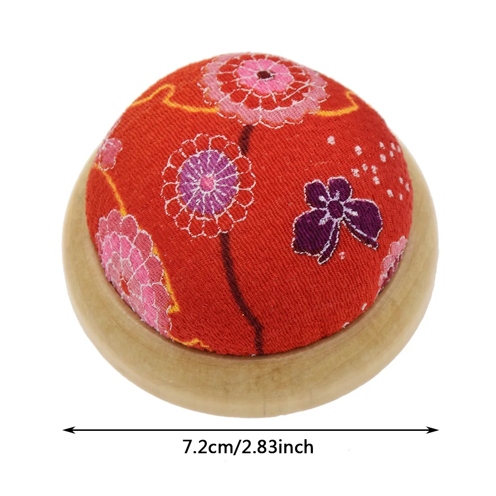 1PC Color Random Wooden Base Cloth Art Pin Cushion Holder Sewing Kit DIY Craft Sewing Pin Elastic Wrist Band Pincushions