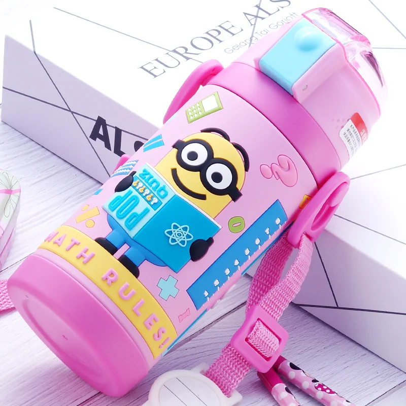 Taza Termo de dibujos animados para niños, hervidor creativo de acero inoxidable anticaída, taza de paja para jardín de infantes, regalo, Despicable Me Minions