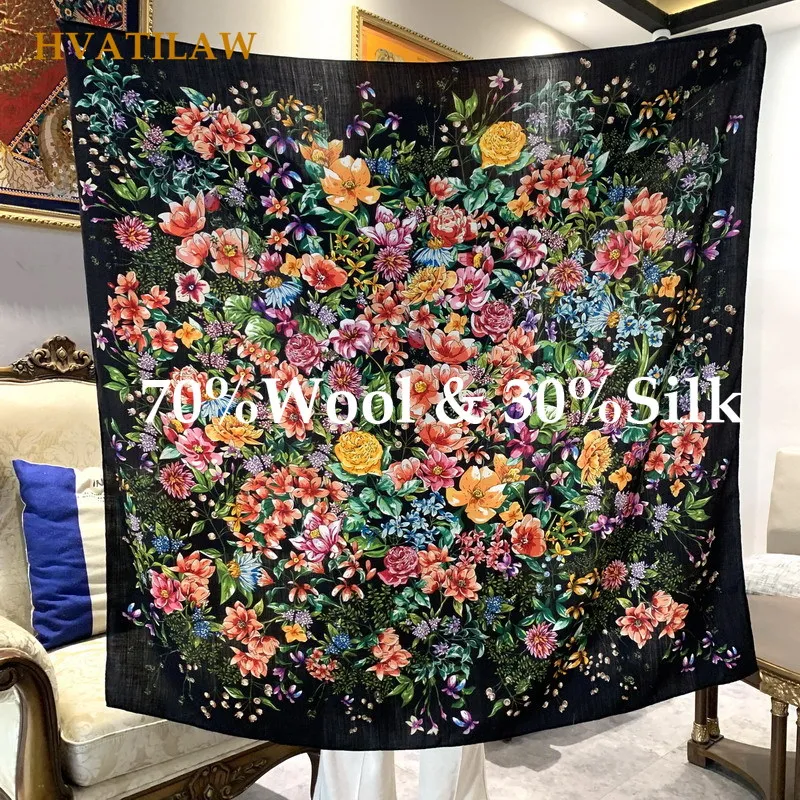 2026 70% Wool 30% Silk Square Shawl Scarf 135x135cm Women Winter Warm Soft Smooth Silky Wrap Neckerchief Fashion Scarves Bufanda